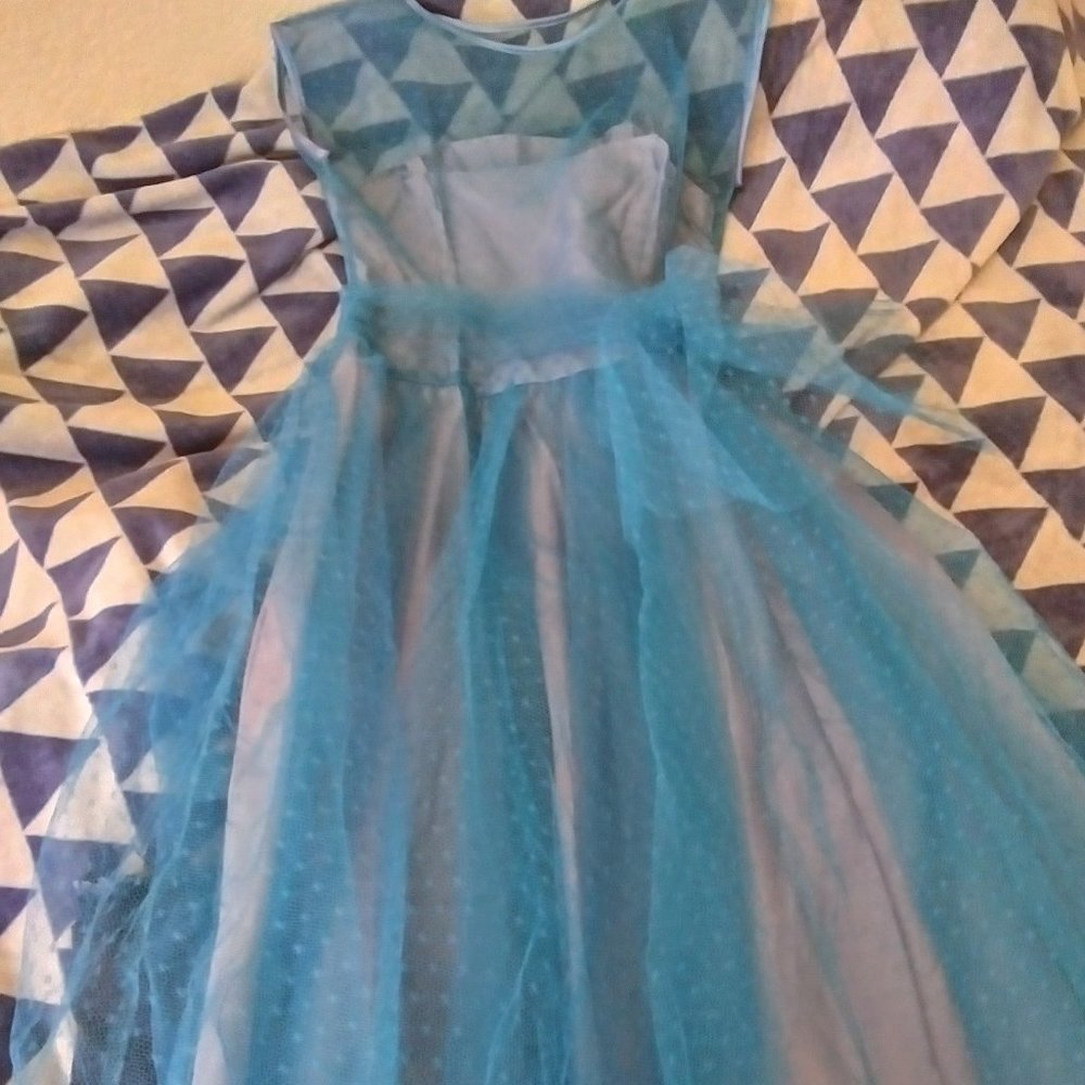 1950s Vintage Blue Swiss Dot lace Bow Taffeta organza dress